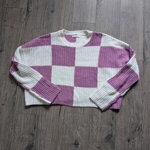 65. 💜 Moon & Madison Cropped Sweater — Purple & White Checkered 💜
